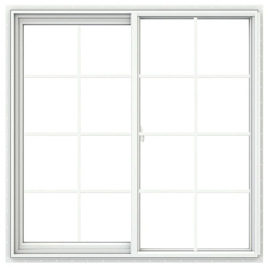 JELD-WEN V-2500 47-1/2-in x 47-1/2-in White Exterior White Interior Left-Handed Vinyl Sliding Window Double strength with Grids (Full Screen Included)