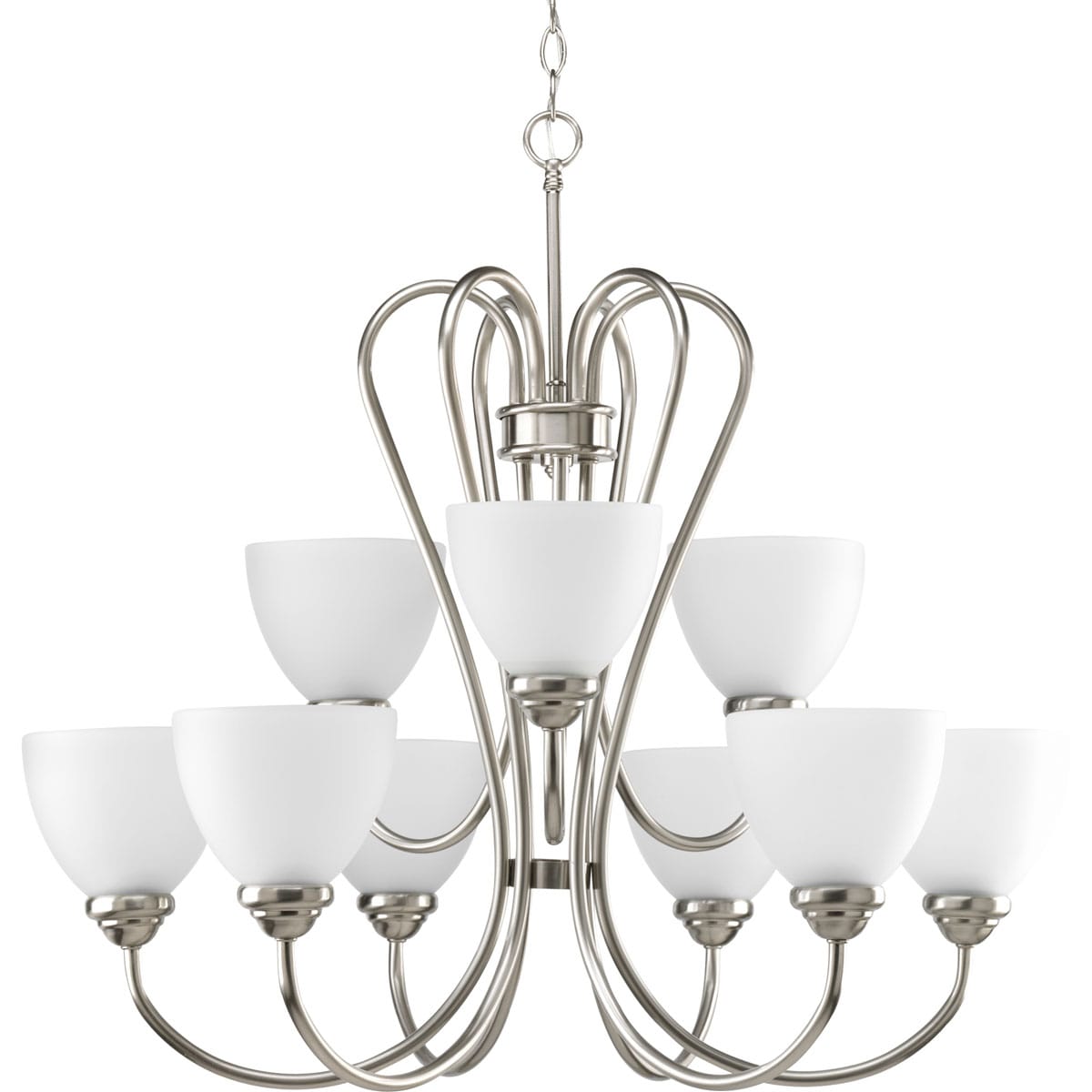 Progress Lighting Heart 9 -Light Brushed Nickel Transitional For Use in Bedrooms, Dining Rooms, Foyers, Kitchens, Living Rooms Chandelier 558630