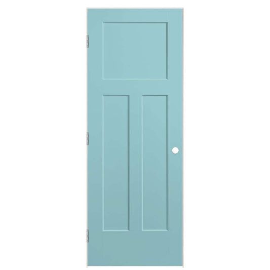 Masonite 24-in x 80-in Sea Mist Solid core 3-panel craftsman Right hand Smooth Prefinished Molded composite Flat Jamb Single Prehung Interior Door
