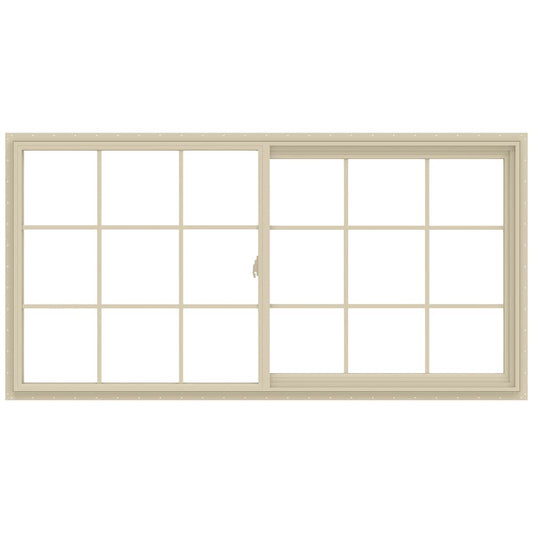 JELD-WEN V-2500 71-1/2-in x 35-1/2-in Almond Exterior Almond Interior Right-Handed Vinyl Sliding Window Annealed Glass with Grids (Full Screen Included)