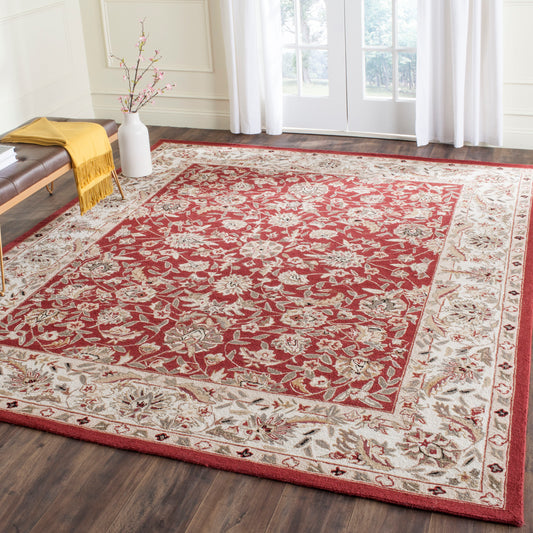 Safavieh Chelsea York 8 x 10 (ft) Tufted Wool Burgundy/Ivory Rectangular Indoor Floral/Botanical Oriental Area rug