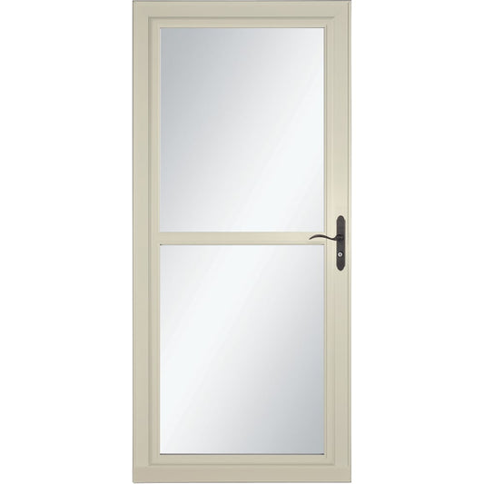 LARSON 80 Split Fullview (Tradewinds) 36-in x 81-in Almond Aluminum Reversible Hinge Storm Door with Retractable Screen ( Aged bronze Handle Included )