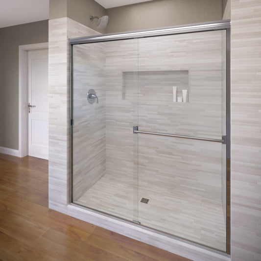 Basco Classic Chrome 43-in to 47-in W x 70-in H Semi-frameless Clear Glass Bypass Sliding Shower door