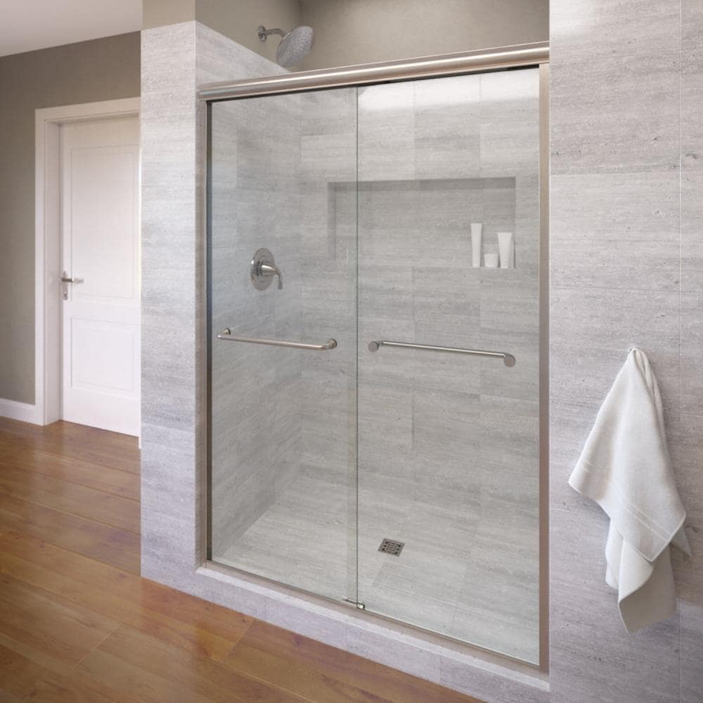Basco Infinity Brushed Nickel 46-in to 47-in W x 70.0-in H Semi-frameless Clear Glass Bypass Sliding Shower door