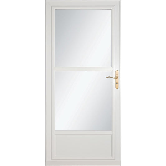 LARSON 80 Midview (Tradewinds) 32-in x 81-in White Aluminum Reversible Hinge Storm Door with Retractable Screen ( Polished brass Handle Included )