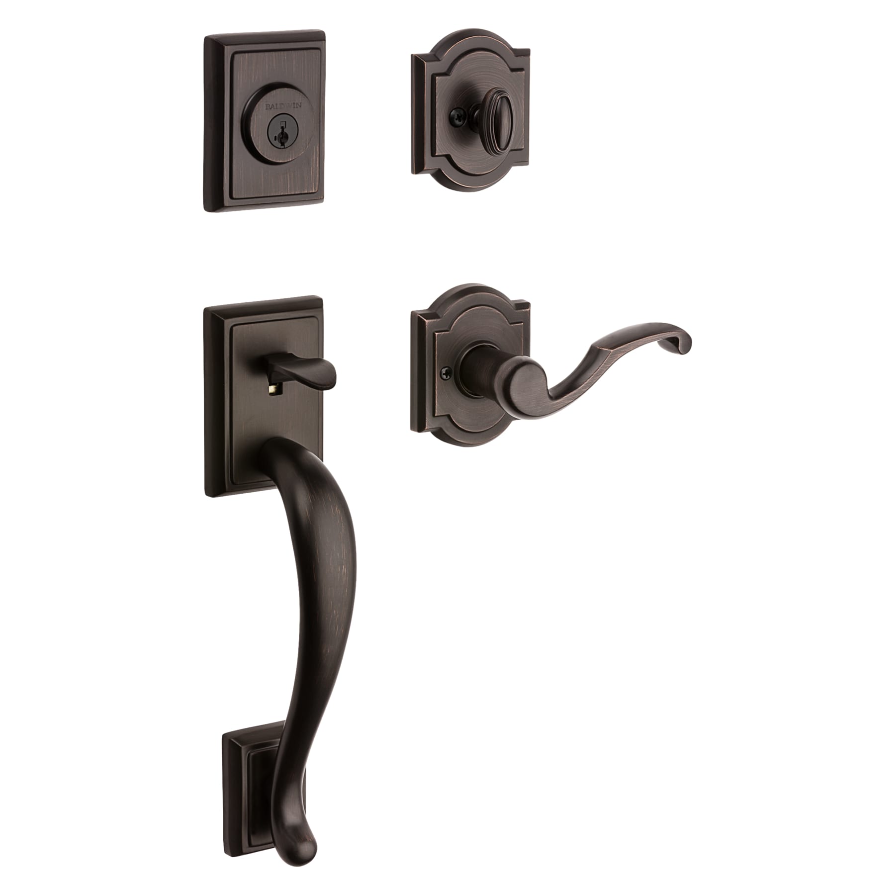 Baldwin Prestige Series Pistoria Venetian Bronze Single-Cylinder Deadbolt Keyed Entry Door Handleset with Madrina Lever and Smartkey 180PAHXMDL 11P SMT