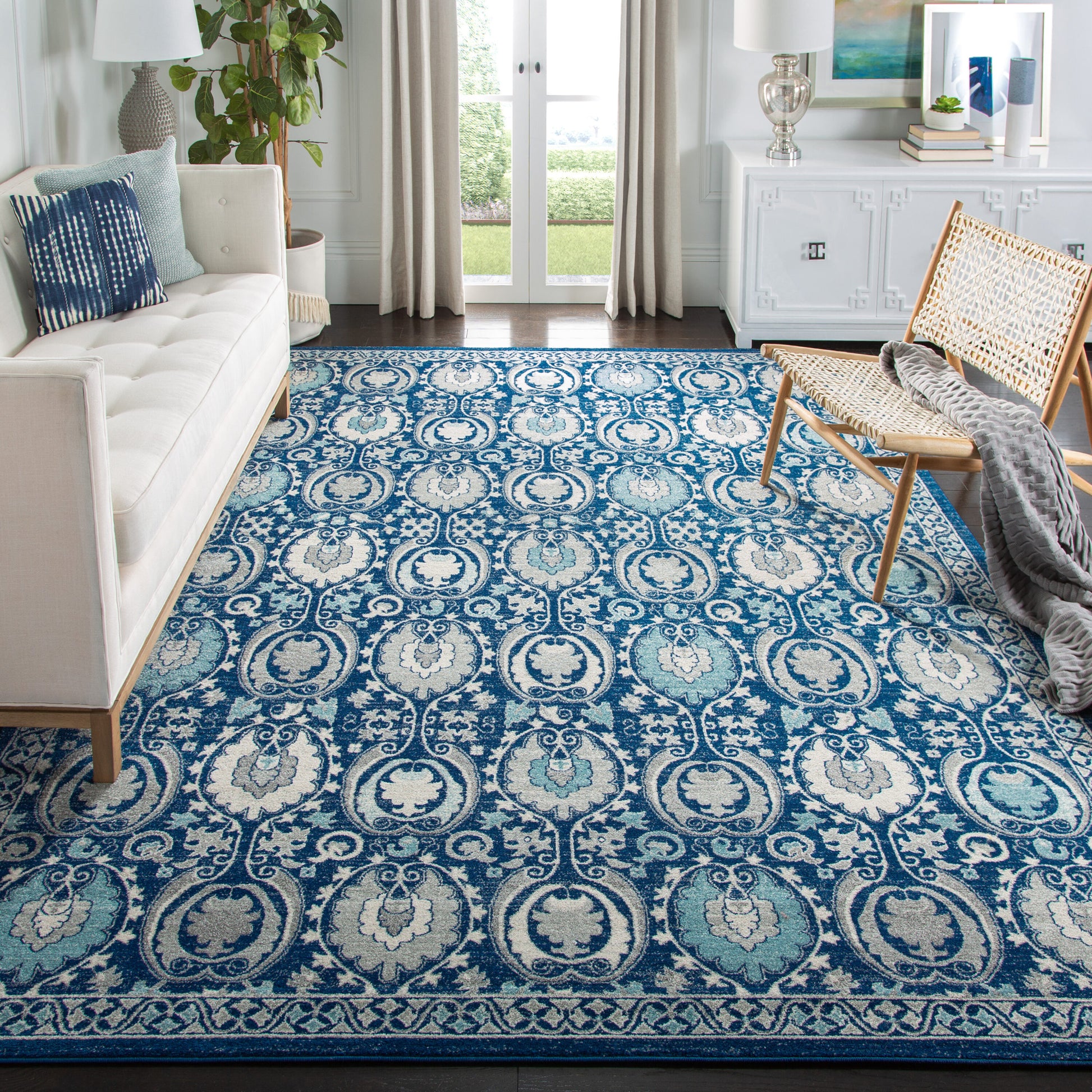Safavieh Evoke Malaga 10 x 14 (ft) Loomed Blue/Ivory Rectangular Indoor Floral/Botanical Global Area rug