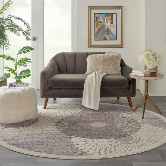 Nourison Graphic Illusions 7 x 7 (ft) Loomed Gray Round Indoor Abstract Area rug