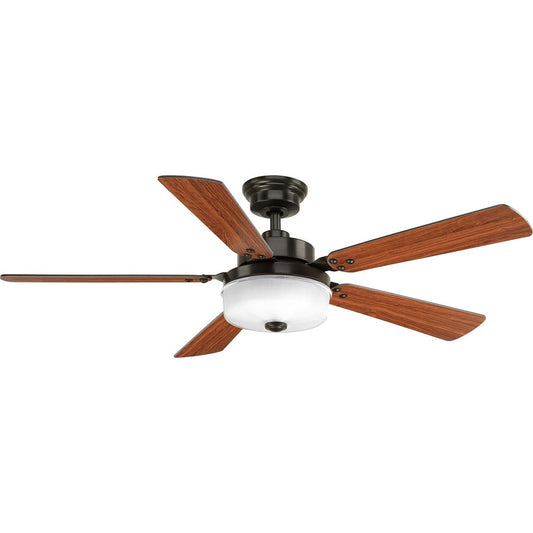 Progress Lighting Tempt 52-in Integrated LED Antique Bronze with Medium Cherry/American Walnut Blades Ceiling Fan With Light - Remote Included ( 5 -Blade ) 1021035