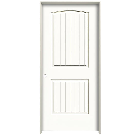 RELIABILT 30-in x 80-in Modern White Hollow core 2-panel round top plank Right hand Smooth Prefinished Molded composite Flat Jamb Single Prehung Interior Door