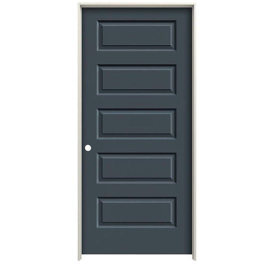 RELIABILT 24-in x 80-in Steele Gray Hollow core 5-panel equal Right hand Smooth Prefinished Molded composite Flat Jamb Single Prehung Interior Door