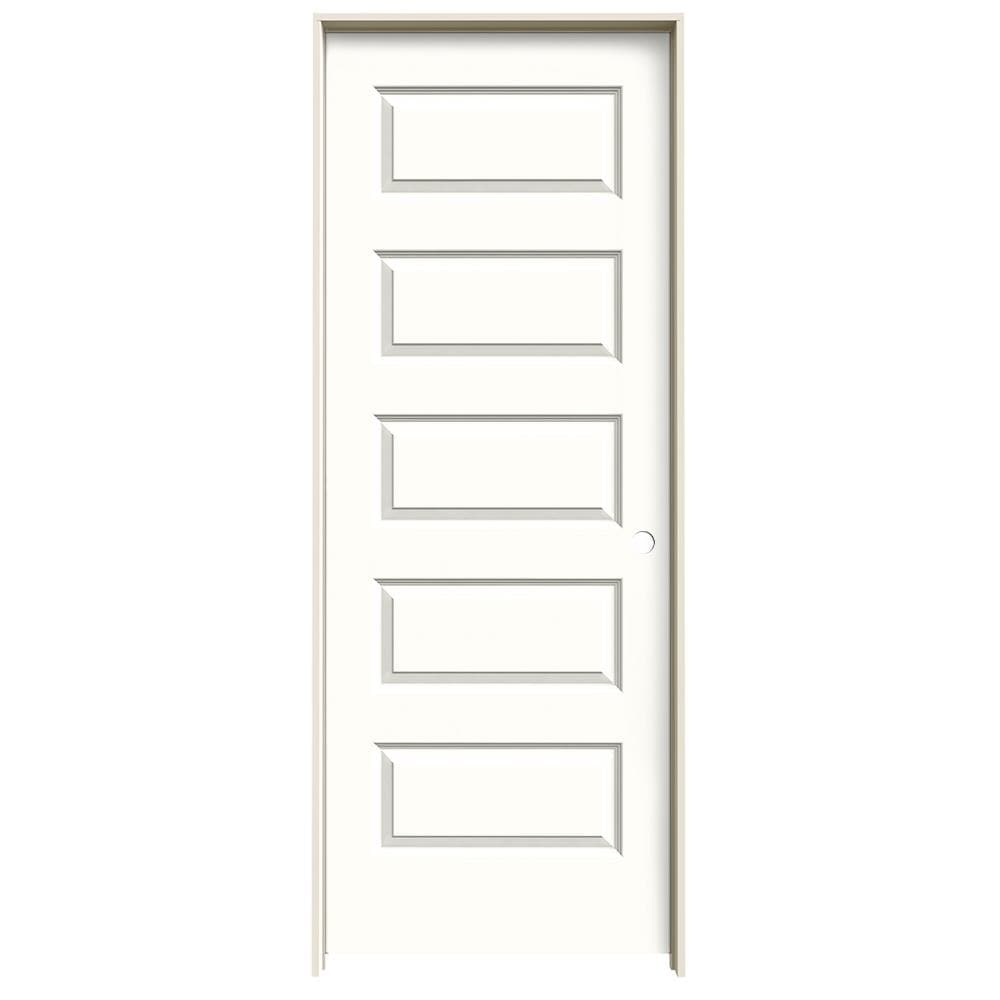 JELD-WEN 24-in x 80-in Modern White Hollow core 5-panel equal Left hand Smooth Prefinished Molded composite Flat Jamb Single Prehung Interior Door