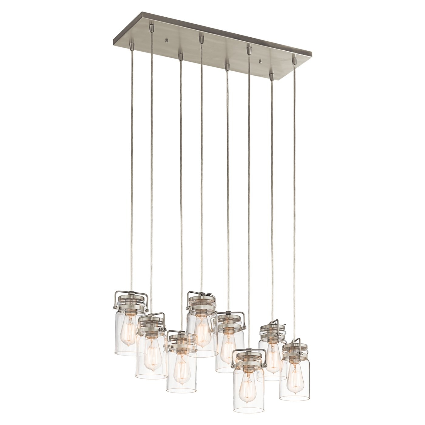 Kichler Brinley 8 -Light Brushed Nickel Traditional Clear glass Jar Medium Hanging Pendant light 1252659