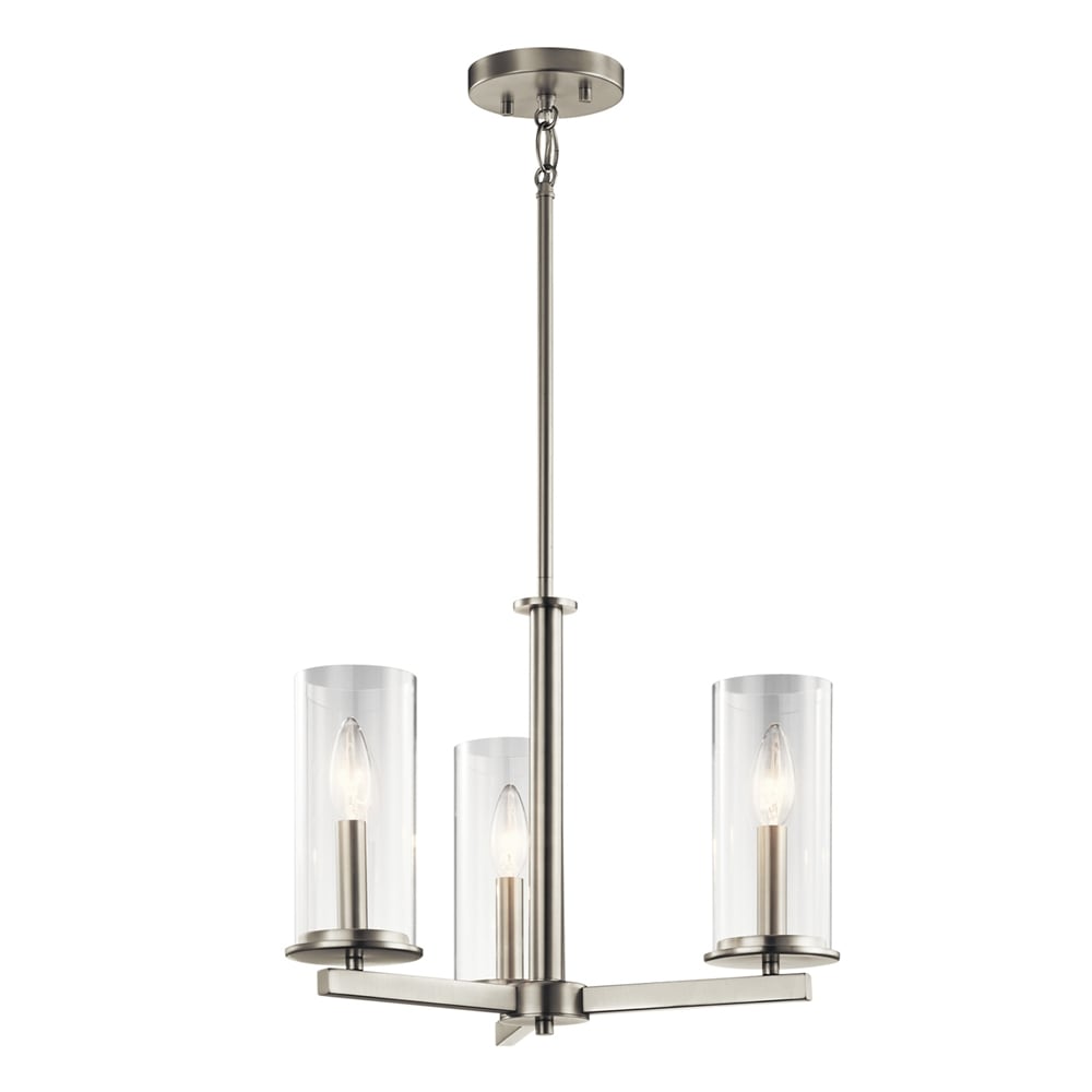 Kichler Crosby 3 -Light Brushed Nickel Modern/contemporary For Use in Dining Rooms, Foyers, Kitchens, Living Rooms Chandelier 1252791