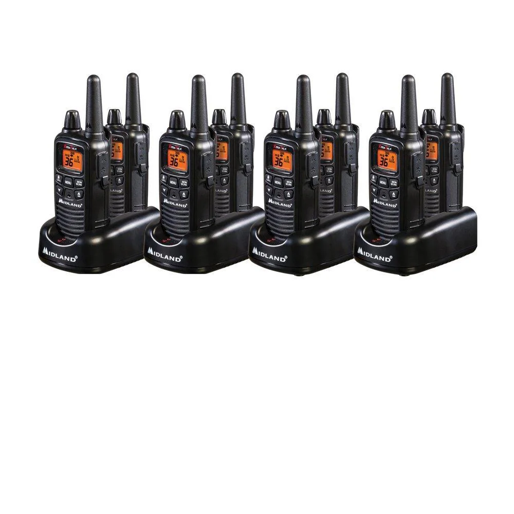 Midland 8 LXT600 License-Free FRS Walkie Talkies with Alarm, Clear Communication, Ni-MH Battery, Belt Clips | Walkie Talkie Series LXT600BBX4