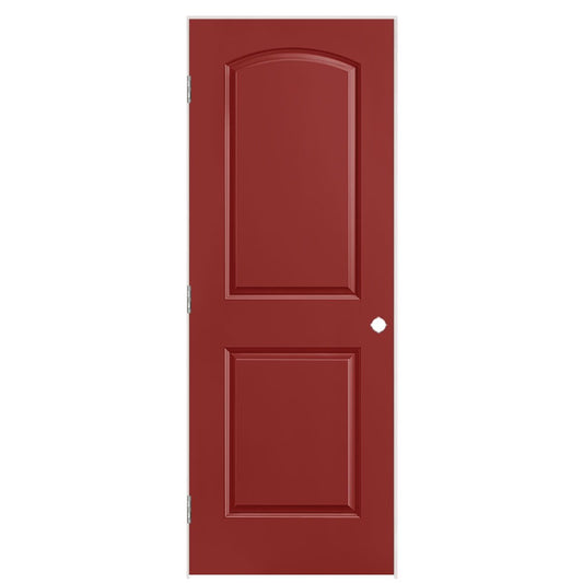 Masonite 30-in x 80-in Barn Red Hollow core 2-panel round top Right hand Smooth Prefinished Molded composite Flat Jamb Single Prehung Interior Door