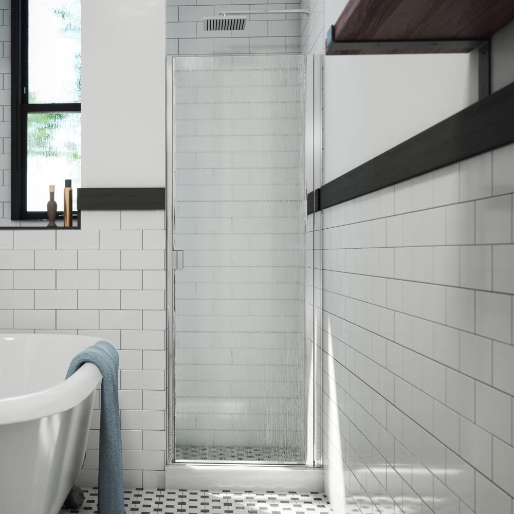 Arizona Shower Door R-Door Polished Chrome 27-in W x 69-in H Semi-frameless Patterned Glass Hinged Shower door