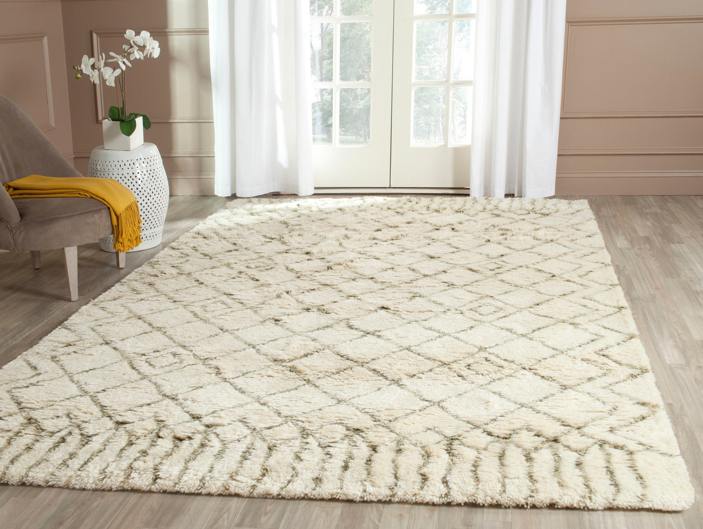 Safavieh Casablanca Santina 9 x 12 (ft) Tufted Wool Ivory/Green Rectangular Indoor Abstract Moroccan Area rug