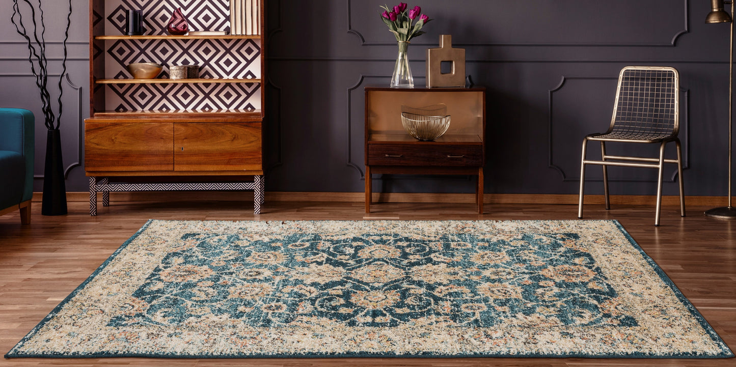 United Weavers Of America Marrakesh 8 x 11 (ft) Cerulean Rectangular Indoor Border Area rug