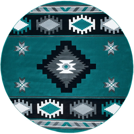 United Weavers Of America Bristol 8 x 8 (ft) Turquoise Round Indoor Geometric Area rug