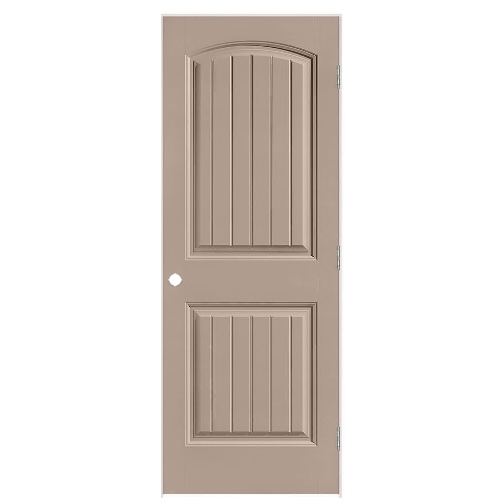 Masonite 30-in x 80-in Sandpiper Solid core 2-panel round top plank Left hand Smooth Prefinished Molded composite Flat Jamb Single Prehung Interior Door
