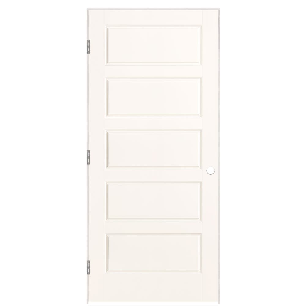 Masonite 36-in x 80-in Snowstorm Hollow core 5-panel equal Right hand Smooth Prefinished Molded composite Flat Jamb Single Prehung Interior Door