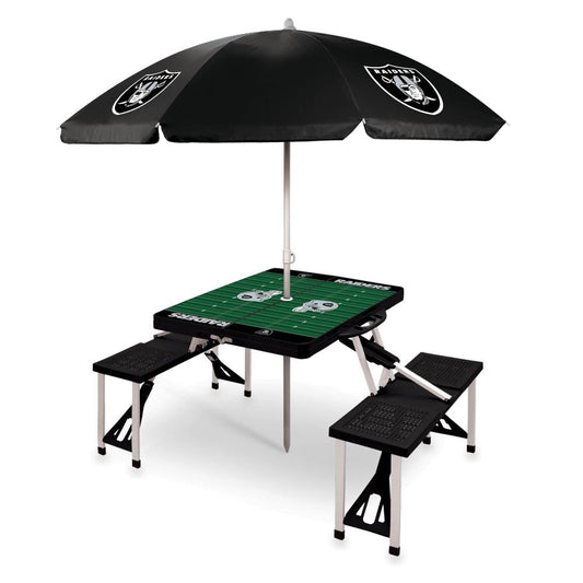 Picnic Time Oakland Raiders 54-in Black Plastic Rectangle Folding Picnic Table