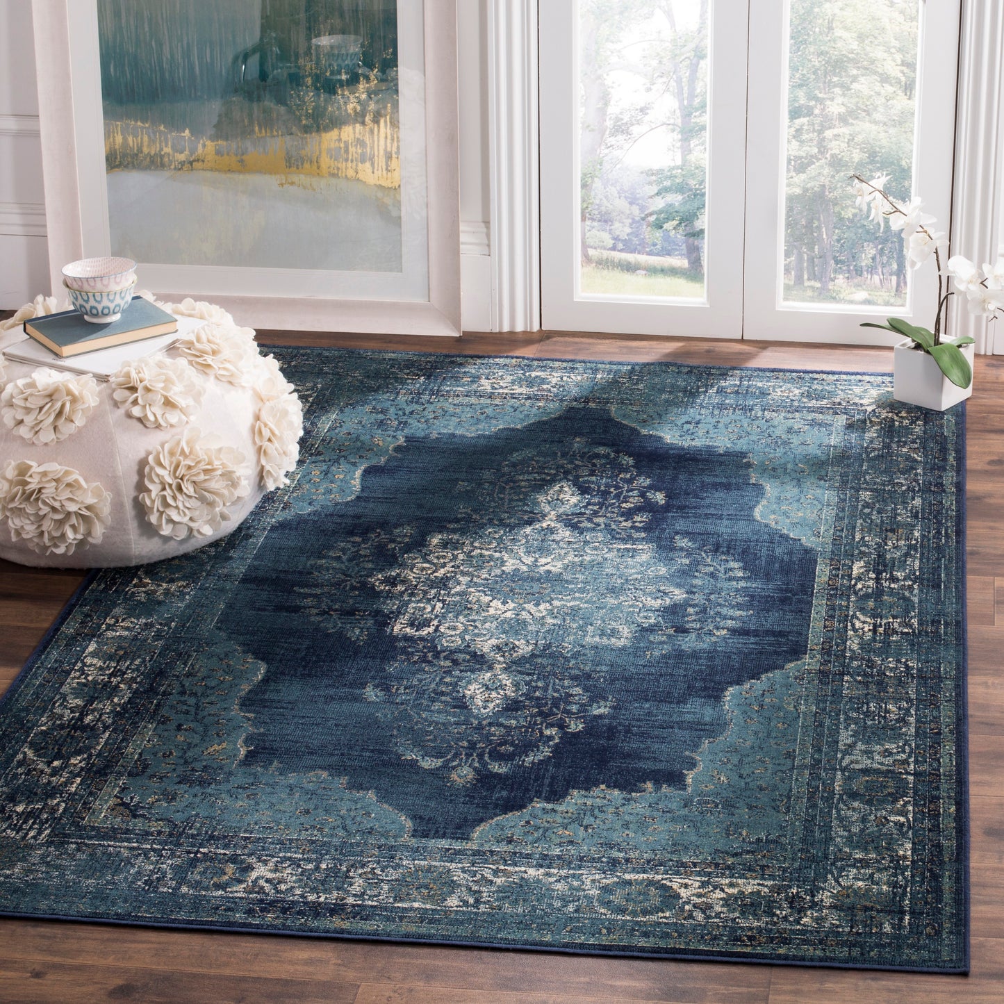 Safavieh Vintage Kaira 9 x 12 (ft) Loomed Navy Rectangular Indoor Distressed/Overdyed Oriental Area rug