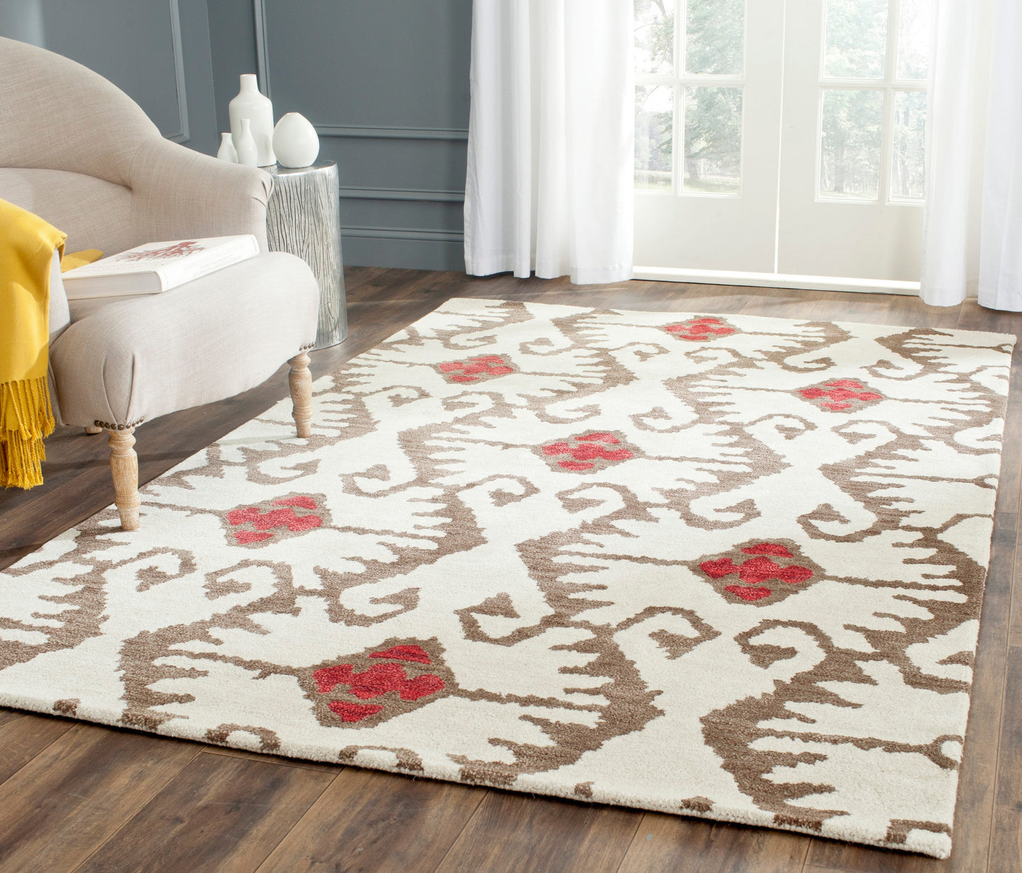 Safavieh Wyndham Ince 9 x 12 (ft) Tufted Wool Ivory/Brown Rectangular Indoor Ikat Bohemian/Eclectic Area rug