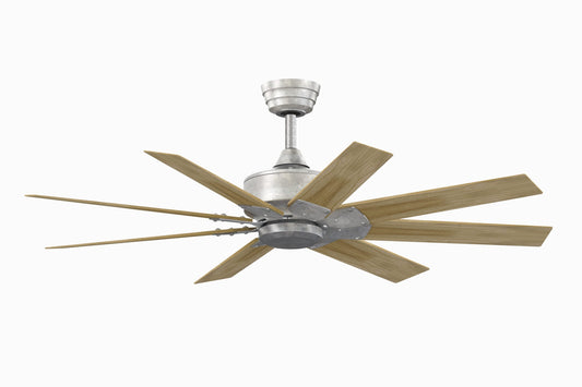Fanimation Levon Custom 52-in Galvanized with Natural Blades Indoor/Outdoor Smart Ceiling Fan Light Kit Compatible and Remote (8-Blade) FPD7912BGZ-52N