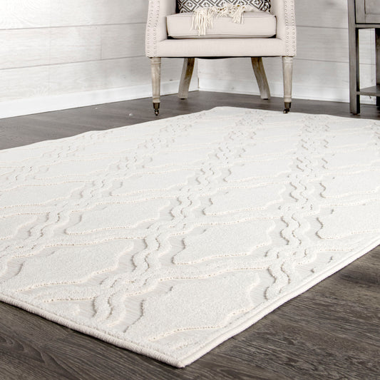 My Texas House Cotton Blossom 9 x 13 (ft) Woven Polypropylene Natural/Ivory Rectangular Indoor/Outdoor Geometric Farmhouse/Cottage Area rug