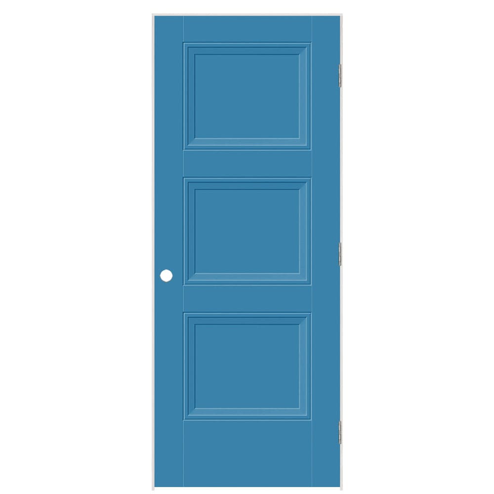 Masonite 32-in x 80-in Blue Heron Hollow core 3-panel square Left hand Smooth Prefinished Molded composite Flat Jamb Single Prehung Interior Door