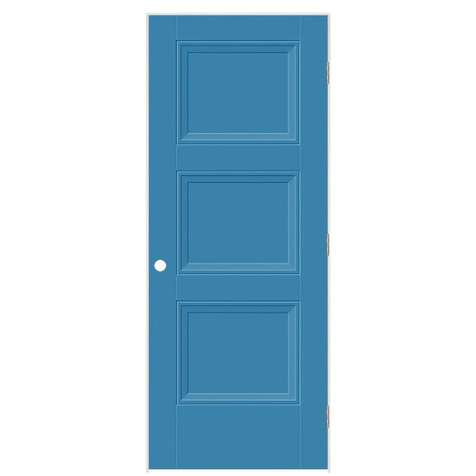 Masonite 32-in x 80-in Blue Heron Hollow core 3-panel square Left hand Smooth Prefinished Molded composite Flat Jamb Single Prehung Interior Door