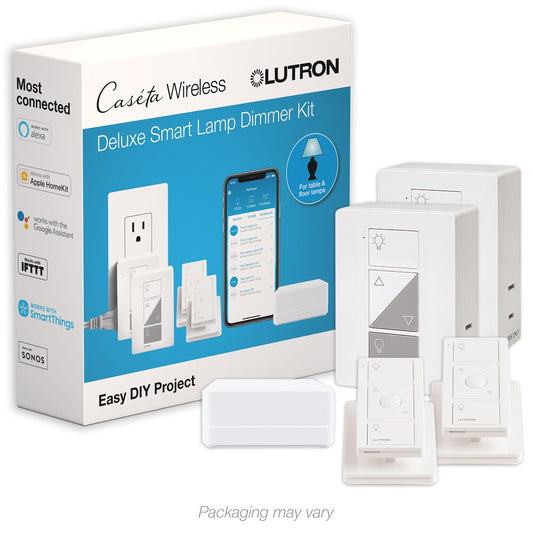 Lutron Caseta Smart Lighting Single-pole/3-way Smart with LED Decorator Light Dimmer Kit with Smart Hub, White P-BDG-PKG2P