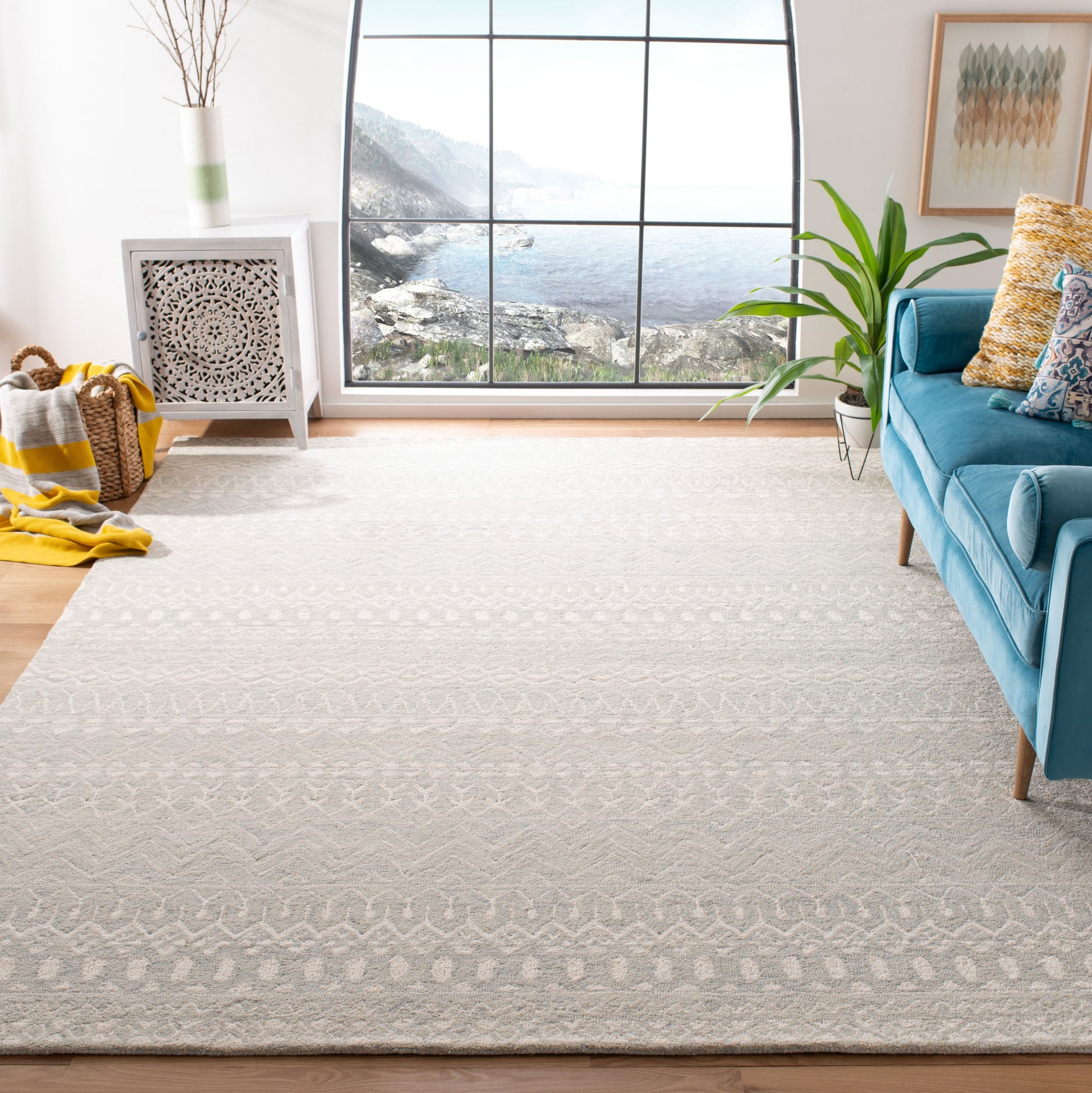 Safavieh Micro-Loop Alsace 9 x 12 (ft) Tufted Wool Aqua/Ivory Rectangular Indoor Abstract Southwestern Area rug