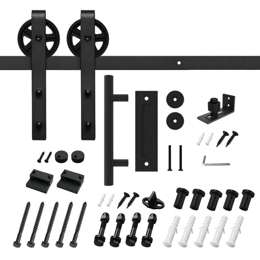 Clihome 96-in Matte Black Indoor/Outdoor J-strap Single Barn Door Hardware Kit X002AENCEL-LTC
