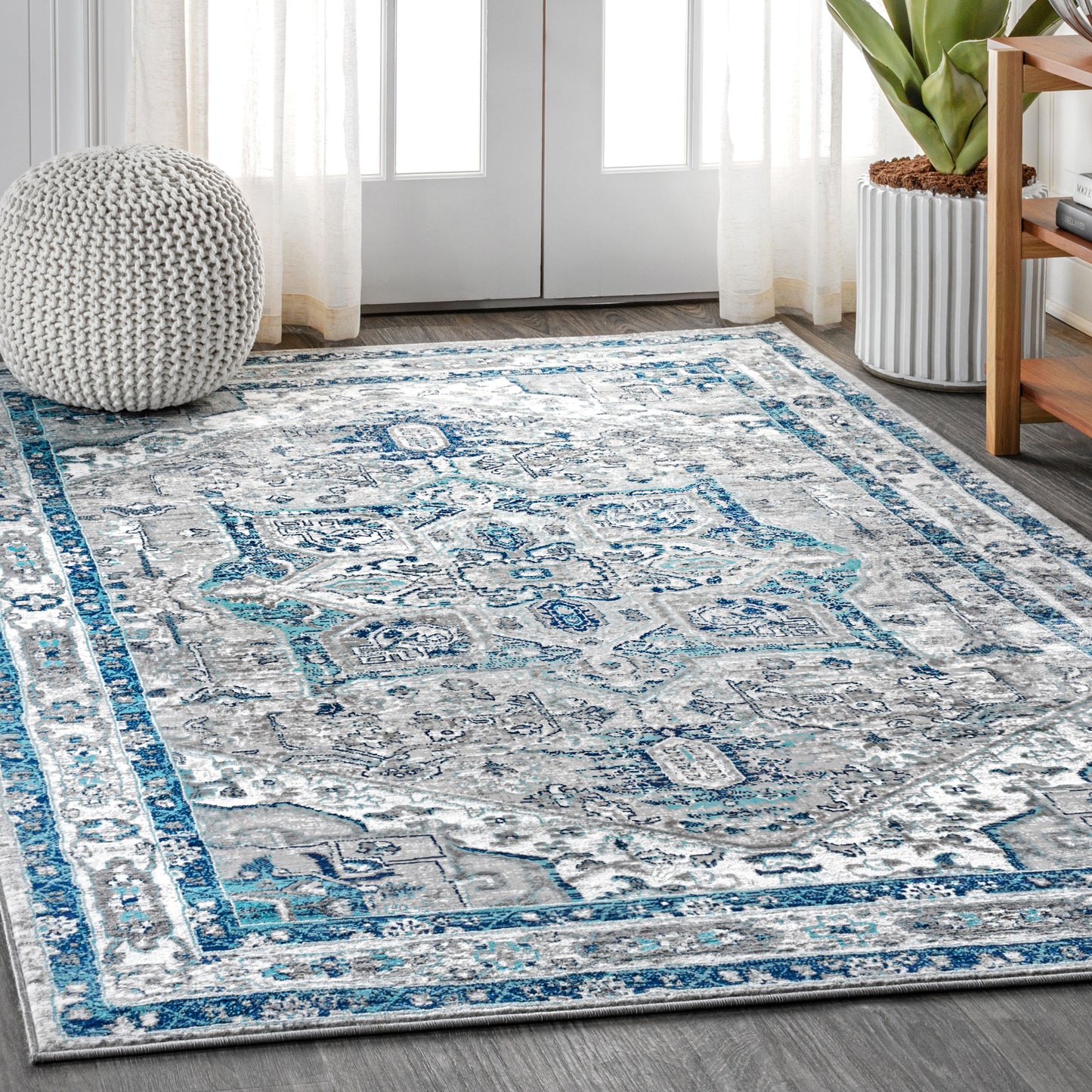 JONATHAN  Y MODERN PERSIAN Vintage 10 x 13 (ft) Light Gray/Blue Rectangular Indoor Medallion Persian Pet Friendly Area rug