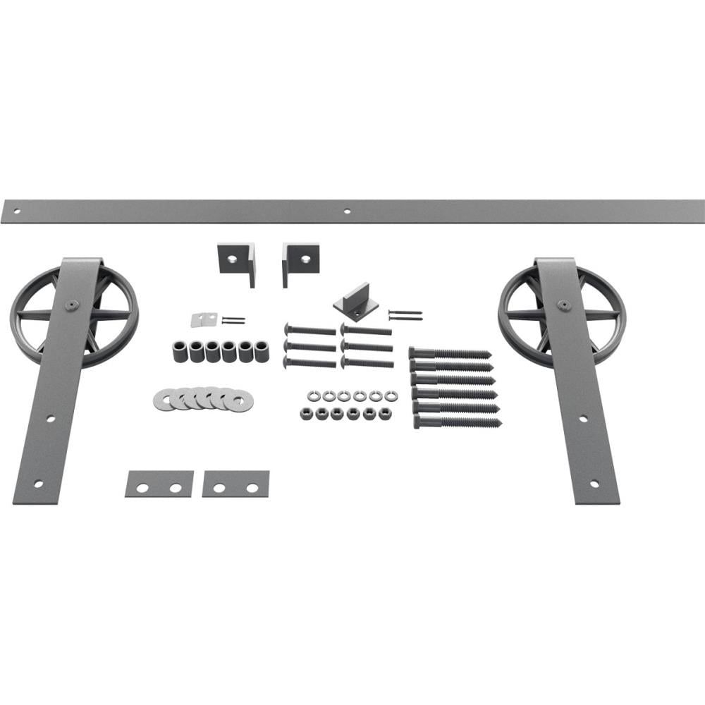 Goldberg Brothers 96-in Flint Gray Indoor Wagon Wheel Single & Double Barn Door Hardware Kit GB600148HWFG