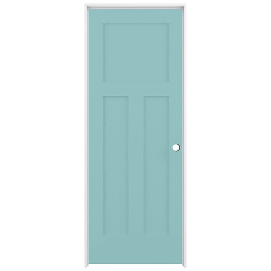 RELIABILT 24-in x 80-in Sea Mist Solid core 3-panel craftsman Left hand Smooth Prefinished Pine Wood Flat Jamb Single Prehung Interior Door