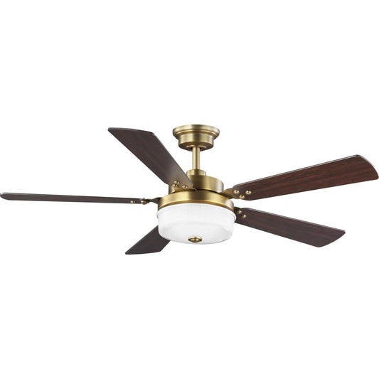 Progress Lighting Tempt 52-in Integrated LED Vintage Brass with Chestnut/Dark Cherry Blades Ceiling Fan With Light - Remote Included ( 5 -Blade ) 2467281