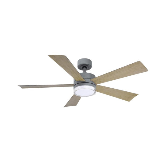 Modern Forms Wynd 52-in Graphite with Graphite Weathered Gray Blades Integrated LED Indoor/Outdoor Smart Ceiling Fan with Light and Remote (5-Blade) FR-W1801-52L-GH/WG