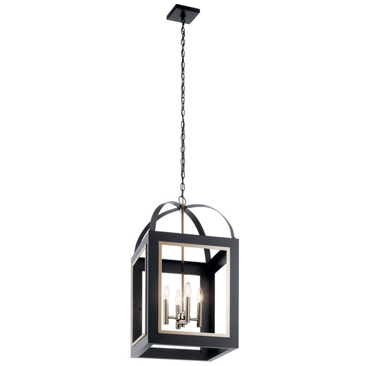 Kichler Vath 4 -Light Black w/Polished Nickel Industrial Lantern Large Hanging Pendant light 2548608