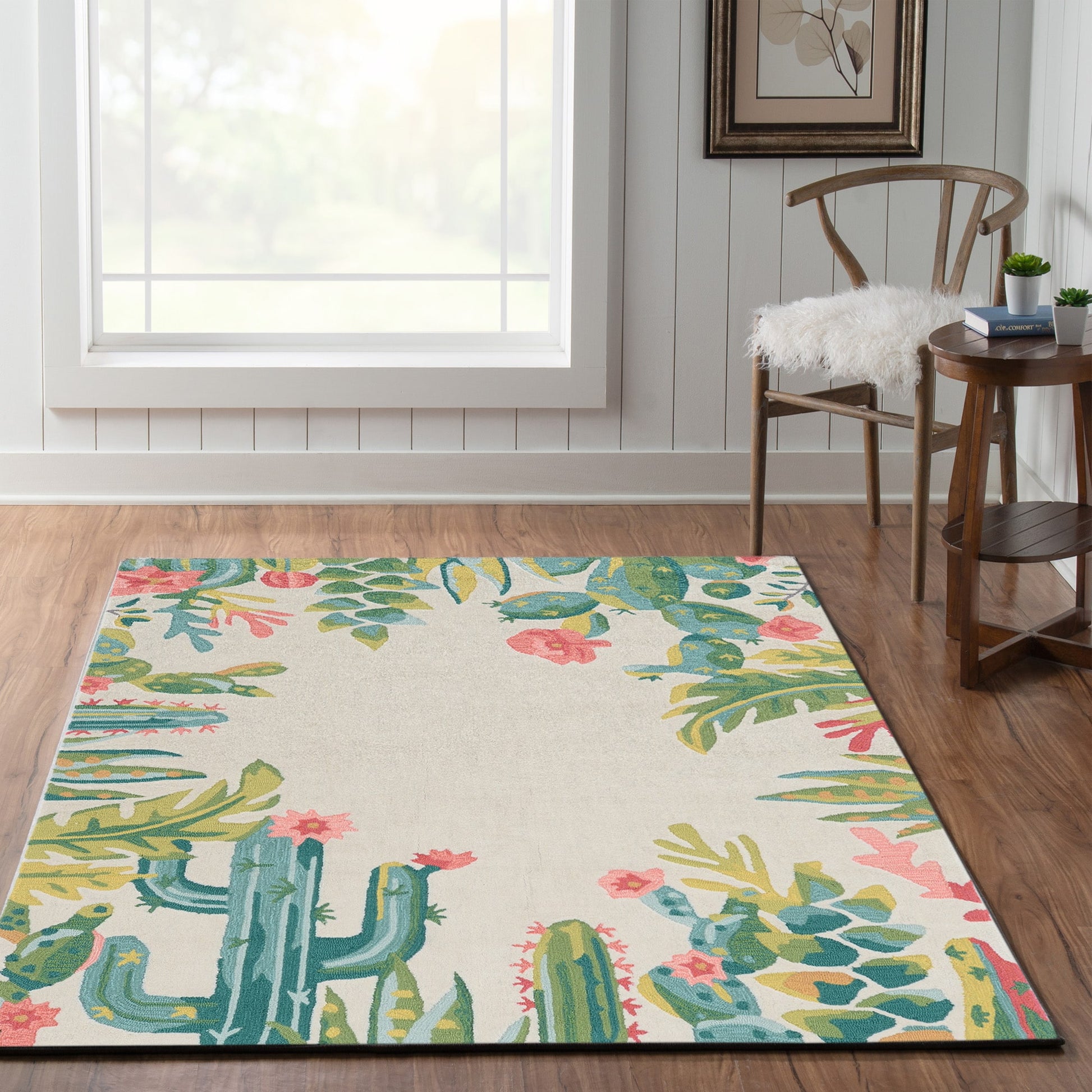 Linon Trio 8 x 10 (ft) Tufted Ivory/multi-colored Rectangular Indoor Floral/Botanical Bohemian/Eclectic Area rug