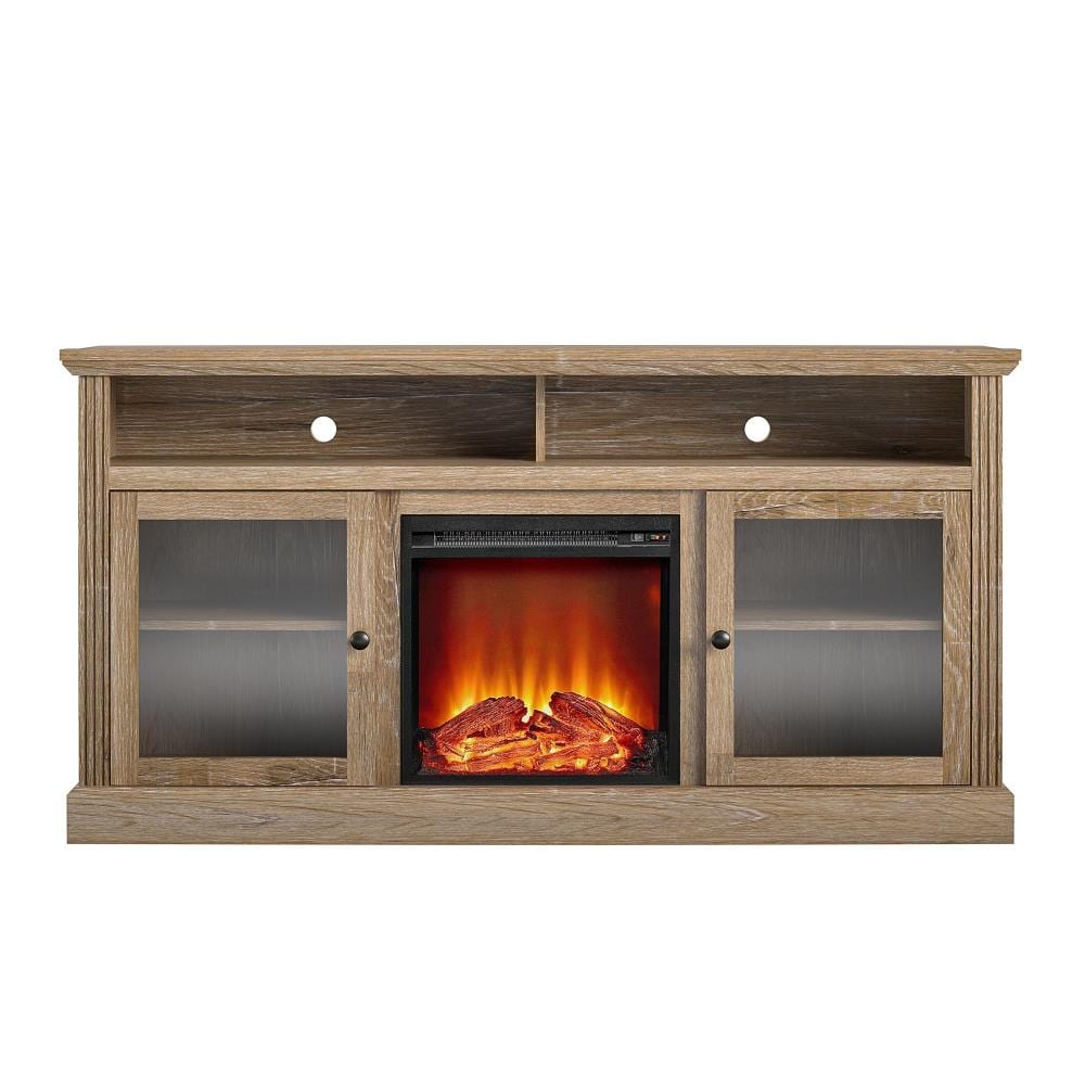 Ameriwood Home 62-in W Natural TV Stand with Fan-forced Electric Fireplace 3208878COM