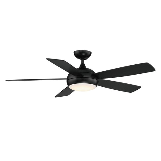 WAC Lighting Odyssey 52-in Matte black Integrated LED Indoor/Outdoor Smart Ceiling Fan with Light (5-Blade) F-005L-MB