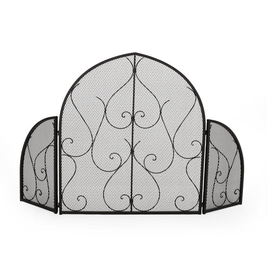 Home Decor 32.75-in Matte Black Iron 3-Panel Arched Fireplace Screen 312140