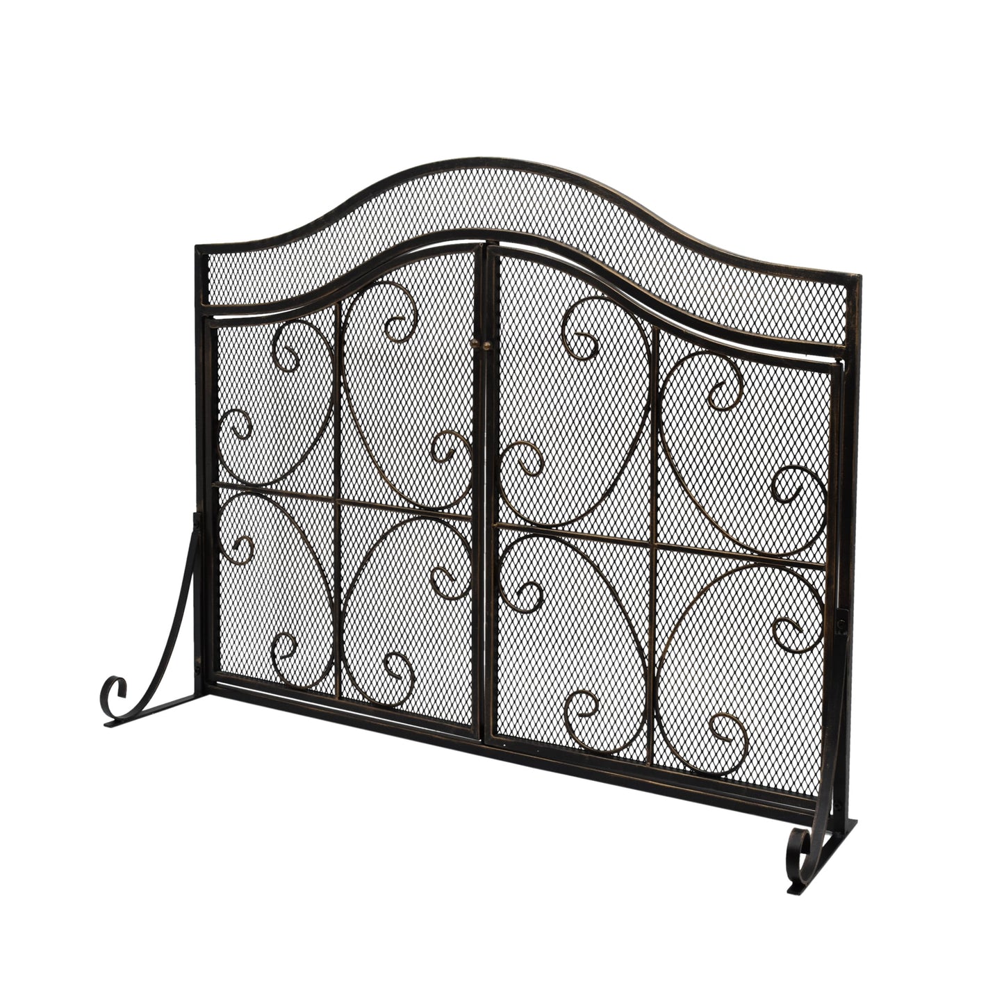 Home Decor 41-in Black Gold Iron 3-Panel Flat Twin Fireplace Screen 309132