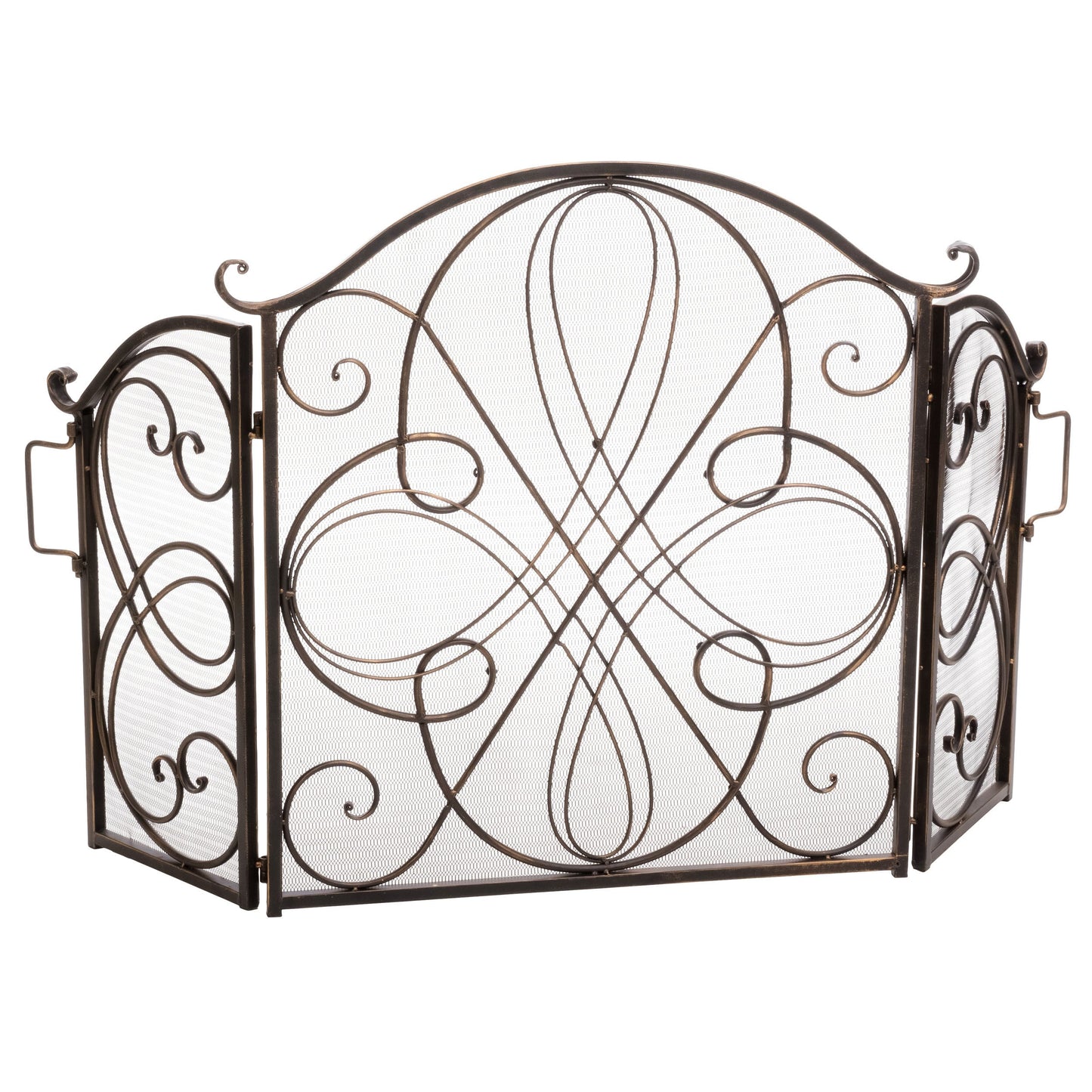 Home Decor Kingsport Fireplace Screen - Gold Flower on Black - Iron - Scroll Design - Spark Guard Included 295445