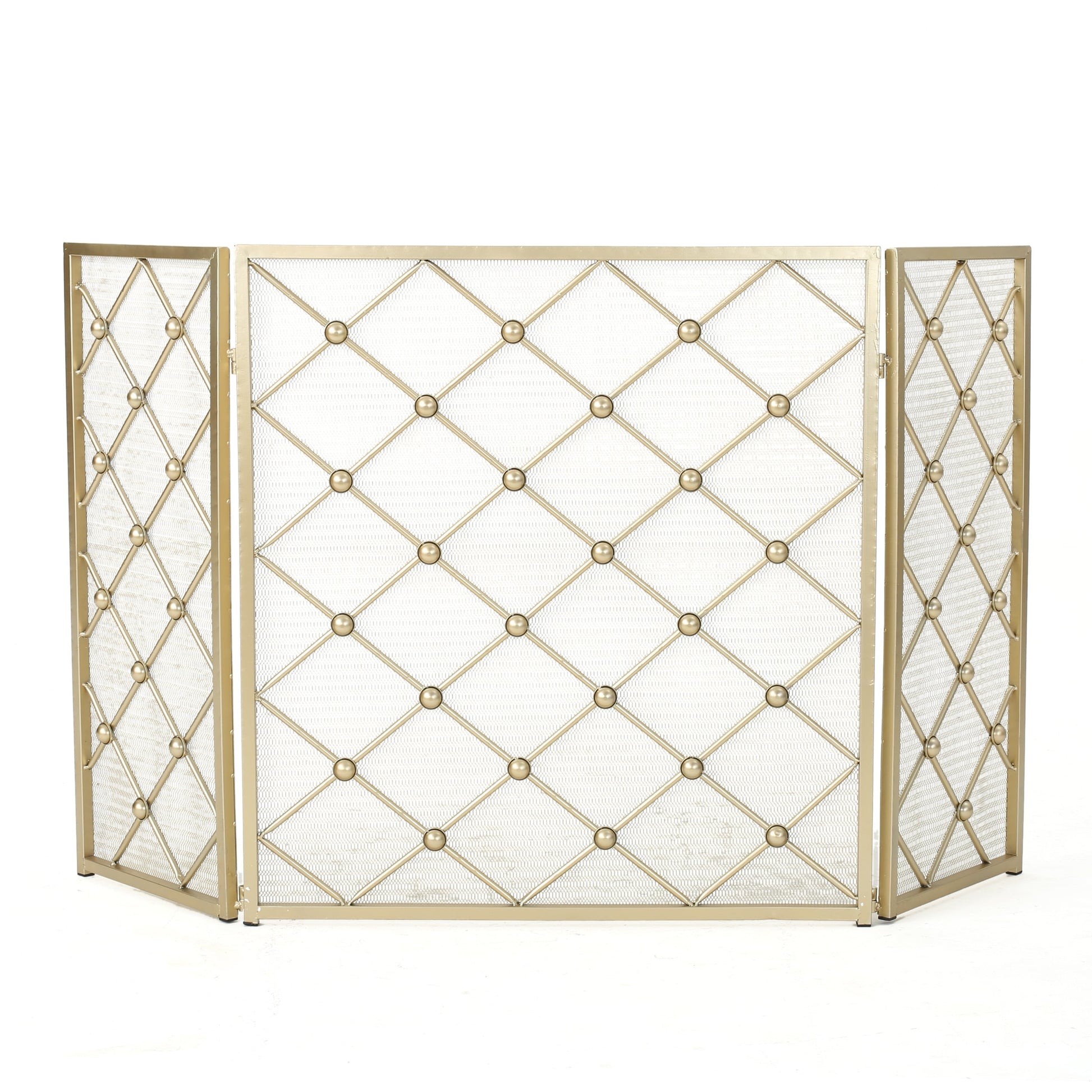 Best Selling Home Decor 53.5-in Gold Iron 3-Panel Diamond Fireplace Screen 301553