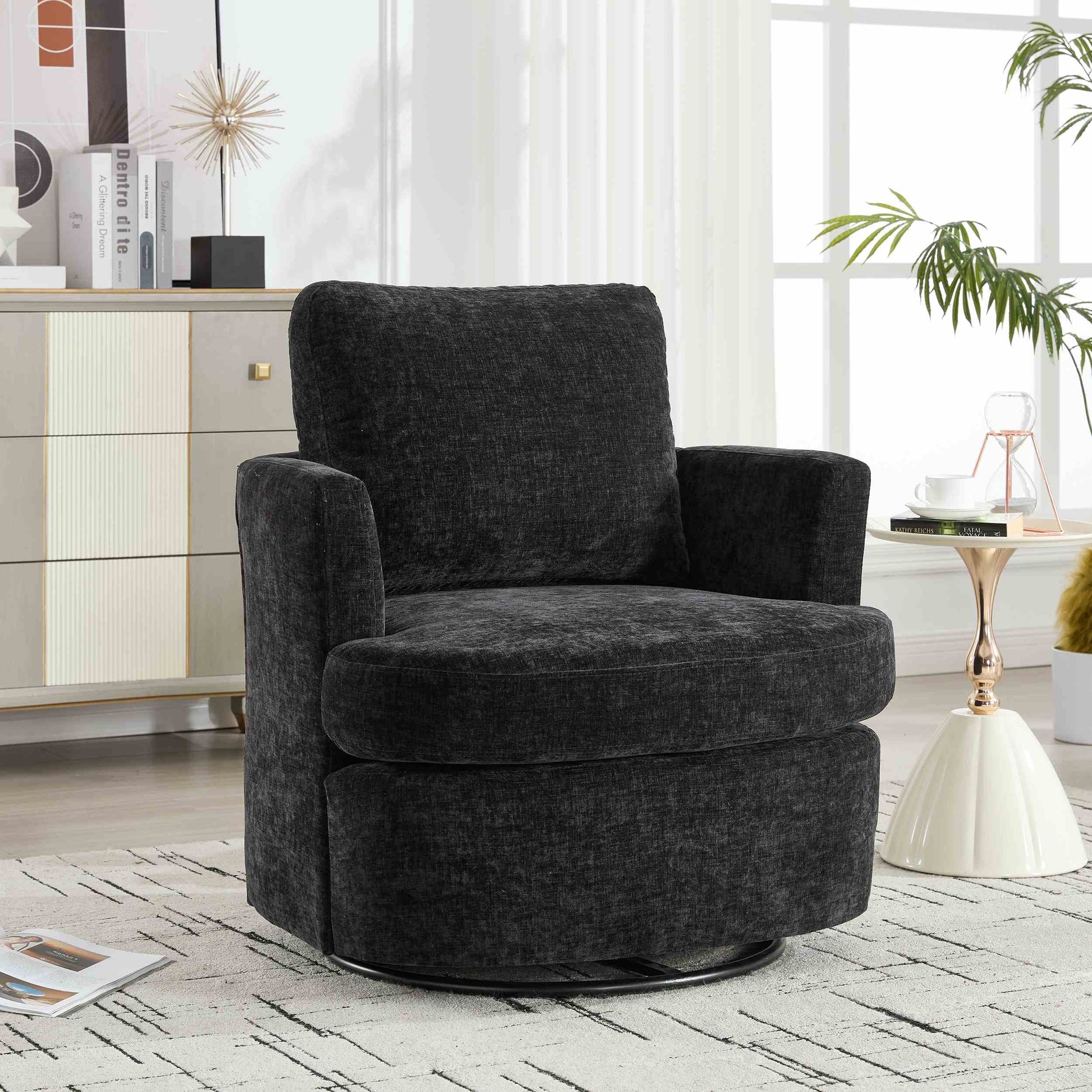 360° Swivel Barrel Chair, Upholstered Accent Chair, Suitable for Nurseries, Offices,Black